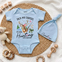 Custom Baby Bodysuit Pack My Diapers I'm Going Hunting with Daddy Outfit, Soft Cotton Long Sleeve Romper Set, Baby Shower Gift