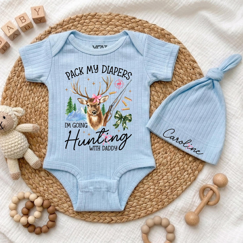Custom Baby Bodysuit Pack My Diapers I'm Going Hunting with Daddy Outfit, Soft Cotton Long Sleeve Romper Set, Baby Shower Gift