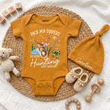 Custom Baby Bodysuit Pack My Diapers I'm Going Hunting with Daddy Outfit, Soft Cotton Long Sleeve Romper Set, Baby Shower Gift