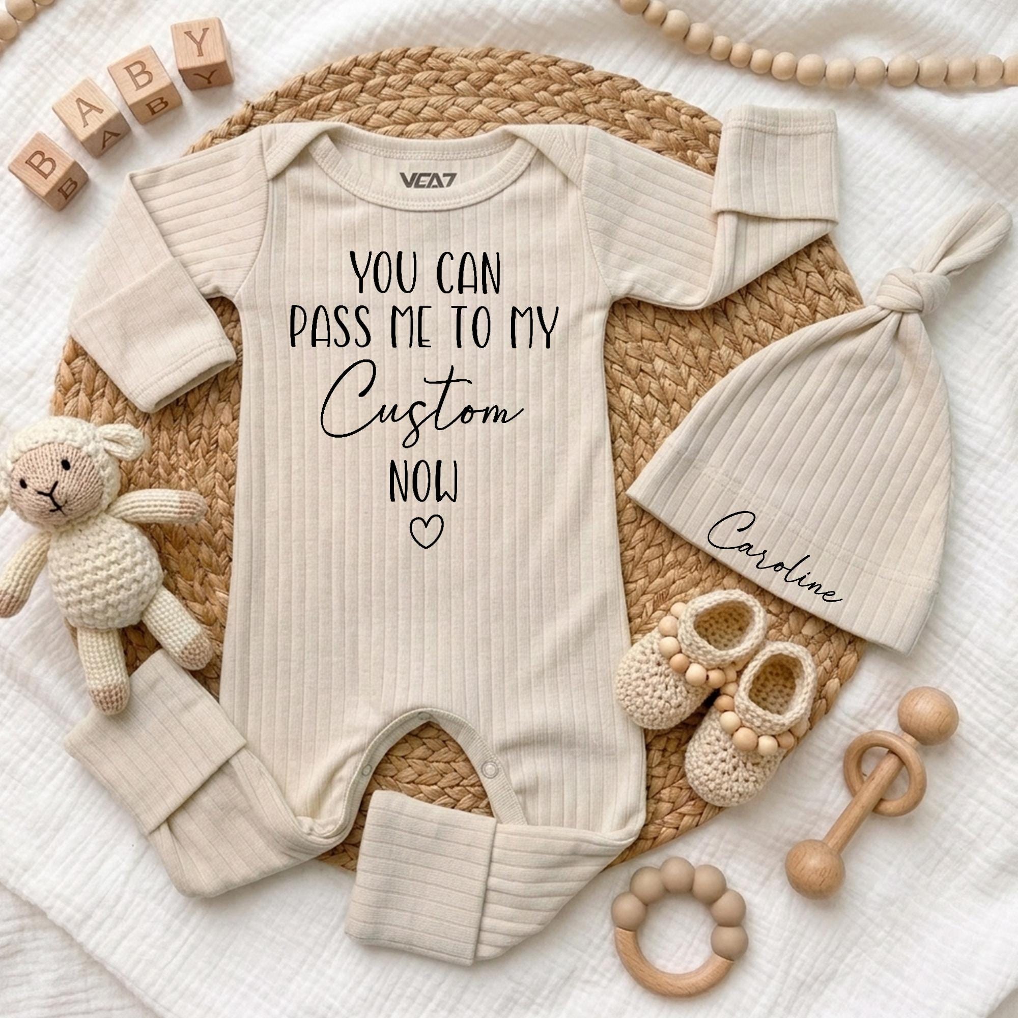 Custom Baby Bodysuit with 'Pass Me to My Grandma' Text, Soft Cotton Newborn Outfit, Personalized Baby Shower Gift, Infant Coming Home Clothes