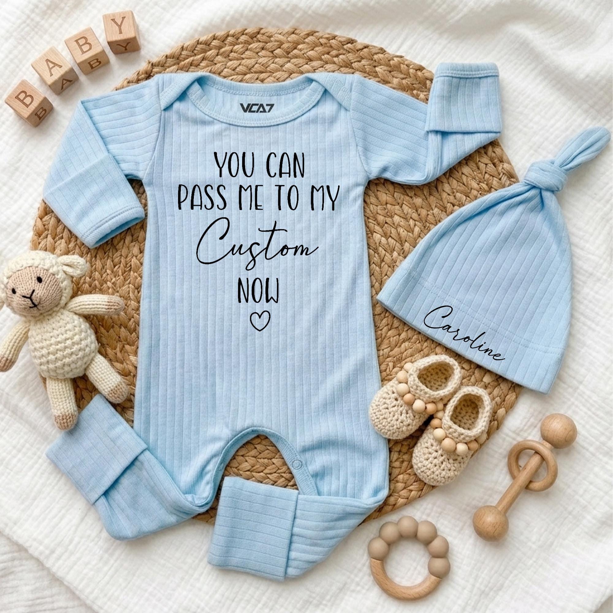 Custom Baby Bodysuit with 'Pass Me to My Grandma' Text, Soft Cotton Newborn Outfit, Personalized Baby Shower Gift, Infant Coming Home Clothes