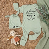 Custom Baby Bodysuit with 'Please Pass Me to My Gigi' Quote, Soft Cotton Newborn Romper & Hat Set, Perfect Baby Shower Keepsake Gift