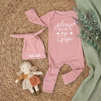 Custom Baby Bodysuit with 'Please Pass Me to My Gigi' Quote, Soft Cotton Newborn Romper & Hat Set, Perfect Baby Shower Keepsake Gift