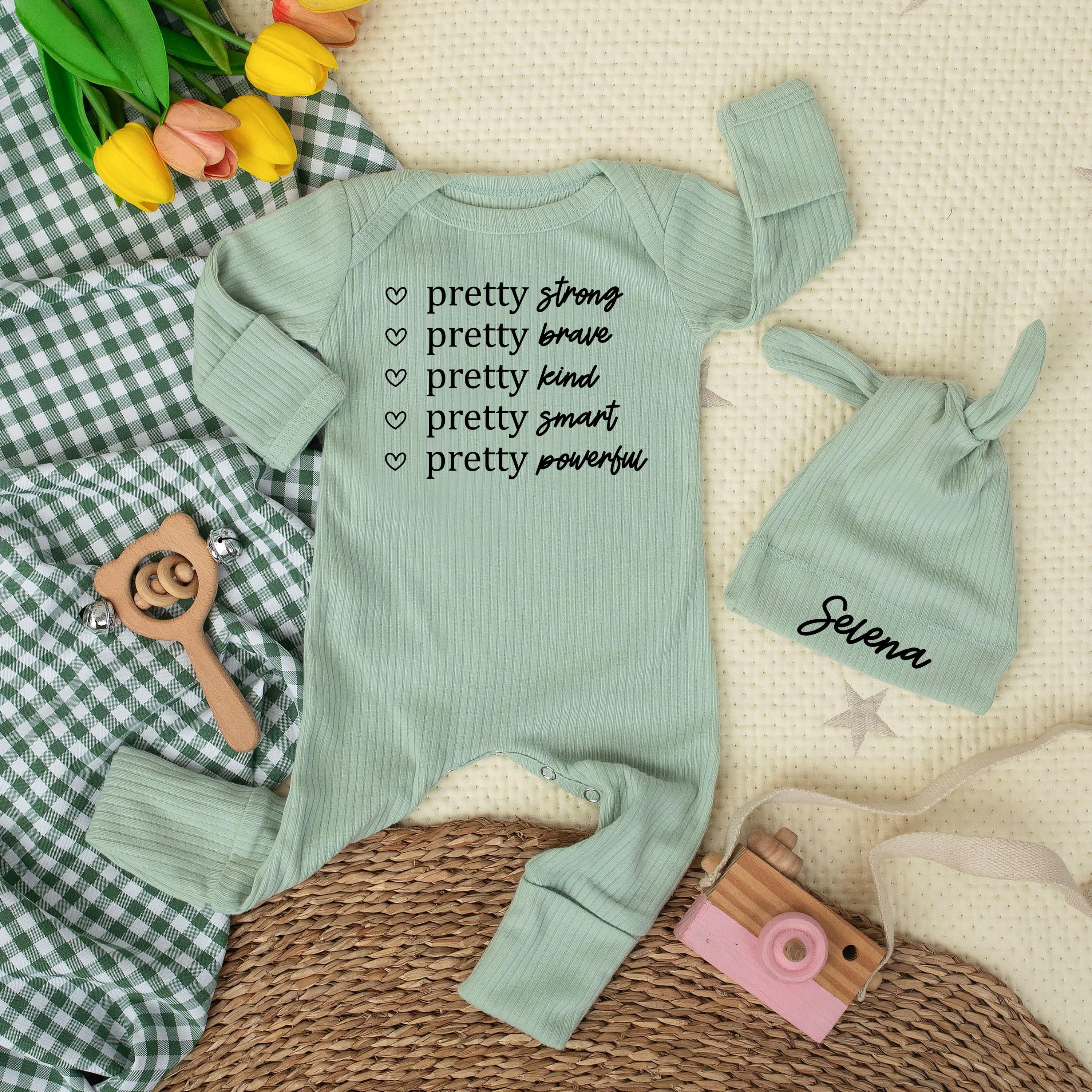 Custom Baby Bodysuit with Pretty Brave Kind Smart Powerful Text, Feminist Newborn Outfit, Soft Cotton Baby Shower Gift, Coming Home Clothes