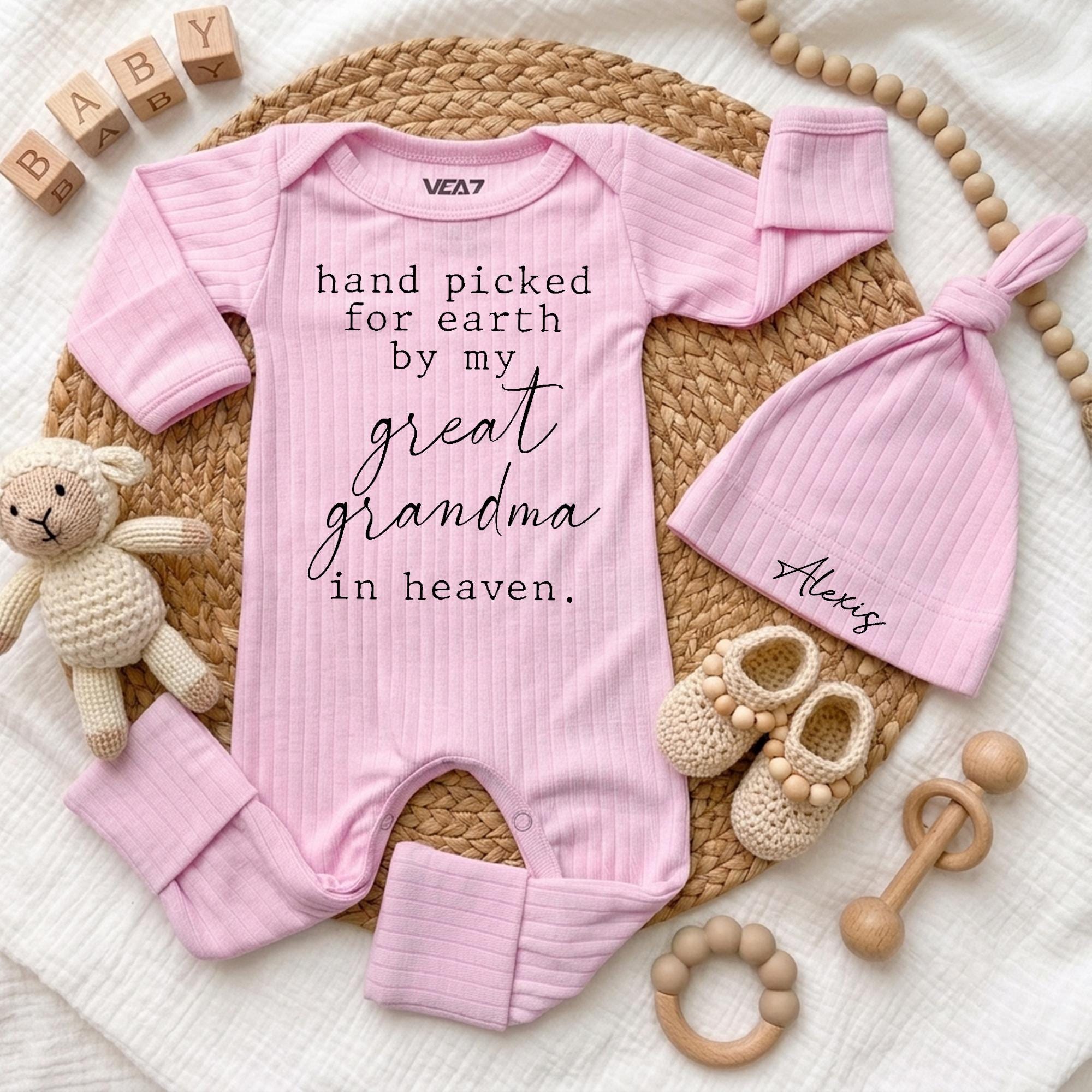 Custom Baby Bodysuit Set with 'Hand Picked for Earth by My Great Grandma in Heaven' Quote, Newborn Cotton Outfit, Baby Shower Gift