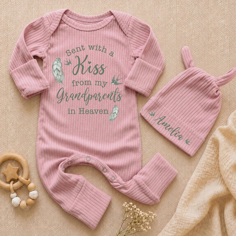 Custom Baby Bodysuit Set with 'Sent with a Kiss from My Grandparents in Heaven' Quote, Soft Cotton Newborn Outfit, Memorial Gift for Baby