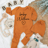 Custom Baby Bodysuit with Stylish Cursive 'baby William' and Heart Newborn Gift Light Background Cotton Soft Comfortable Infant Clothes