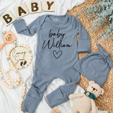 Custom Baby Bodysuit with Stylish Cursive 'baby William' and Heart Newborn Gift Light Background Cotton Soft Comfortable Infant Clothes