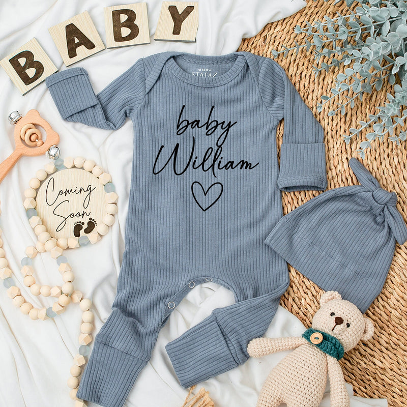 Custom Baby Bodysuit with Stylish Cursive 'baby William' and Heart Newborn Gift Light Background Cotton Soft Comfortable Infant Clothes
