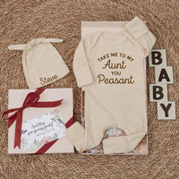 Custom Baby Bodysuit with 'Take Me To My Aunt You Peasant' Funny Quote, Soft Ribbed Cotton Outfit, Perfect Baby Shower Gift from Aunt