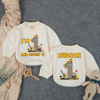 Custom Baby Boy 1st Birthday Romper with Dump Truck Design, I'm 1 and Diggin' It Quote, Soft Cotton Outfit for Cake Smash or Party