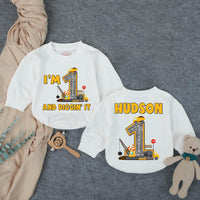 Custom Baby Boy 1st Birthday Romper with Dump Truck Design, I'm 1 and Diggin' It Quote, Soft Cotton Outfit for Cake Smash or Party