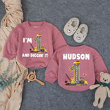 Custom Baby Boy 1st Birthday Romper with Dump Truck Design, I'm 1 and Diggin' It Quote, Soft Cotton Outfit for Cake Smash or Party