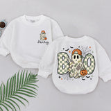 Custom Baby Boy Halloween Romper with Boo Ghost Artwork, Soft Cotton Long Sleeve Outfit for Fall, Personalized Name for Photo Props