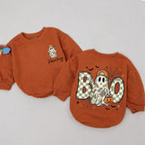 Custom Baby Boy Halloween Romper with Boo Ghost Artwork, Soft Cotton Long Sleeve Outfit for Fall, Personalized Name for Photo Props