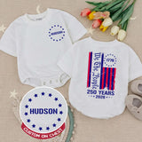 Custom Baby Bubble Romper with Patriotic Stars & Stripes, 250th Anniversary Print, Soft Cotton Toddler Tee for Matching Family Outfits
