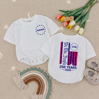 Custom Baby Bubble Romper with Patriotic Stars & Stripes, 250th Anniversary Print, Soft Cotton Toddler Tee for Matching Family Outfits