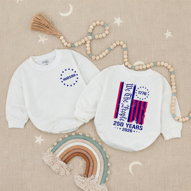Custom Baby Bubble Romper with Patriotic Stars & Stripes, 250th Anniversary Print, Soft Cotton Toddler Tee for Matching Family Outfits