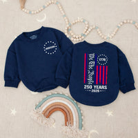 Custom Baby Bubble Romper with Patriotic Stars & Stripes, 250th Anniversary Print, Soft Cotton Toddler Tee for Matching Family Outfits