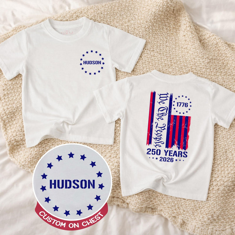 Custom Baby Bubble Romper with Patriotic Stars & Stripes, 250th Anniversary Print, Soft Cotton Toddler Tee for Matching Family Outfits