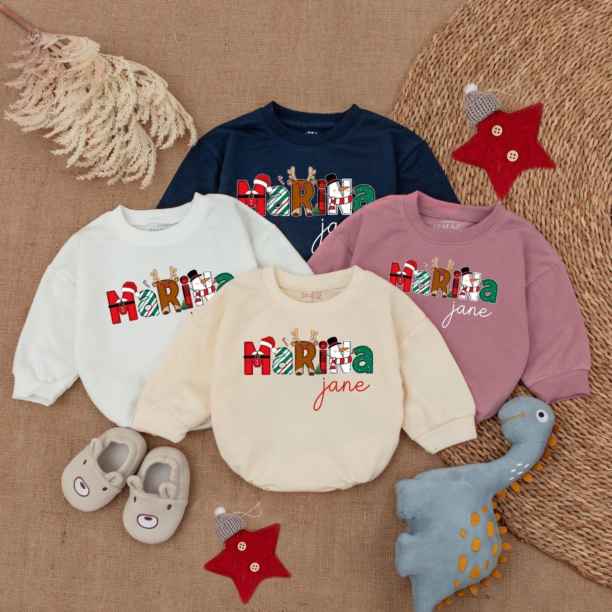 Custom Baby Christmas Romper Festive Marina Design Newborn Holiday Outfit Personalized Name Soft Cotton Infant Wear