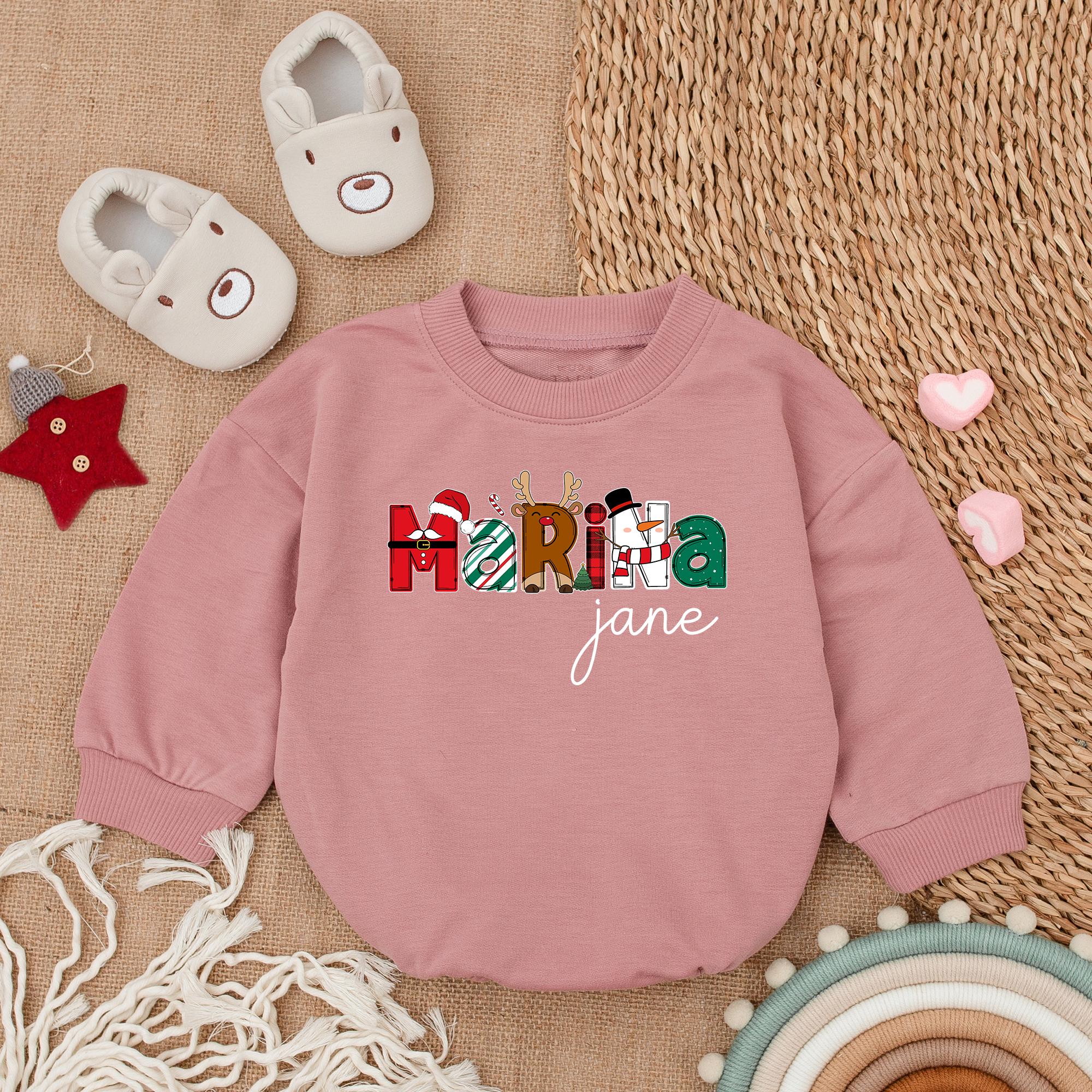 Custom Baby Christmas Romper Festive Marina Design Newborn Holiday Outfit Personalized Name Soft Cotton Infant Wear