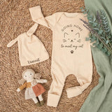 Custom Baby Coming Home Outfit with Cat Design, Ribbed Cotton Bodysuit & Hat Set, Newborn Gift for Cat Lovers, Personalized Baby Clothes