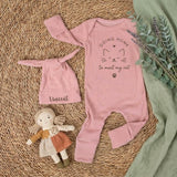 Custom Baby Coming Home Outfit with Cat Design, Ribbed Cotton Bodysuit & Hat Set, Newborn Gift for Cat Lovers, Personalized Baby Clothes