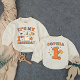 Custom Baby First Halloween Birthday Romper with Retro Ghost, Pumpkins & Stars, Matching Family Outfit, Soft Cotton for Milestone Photos