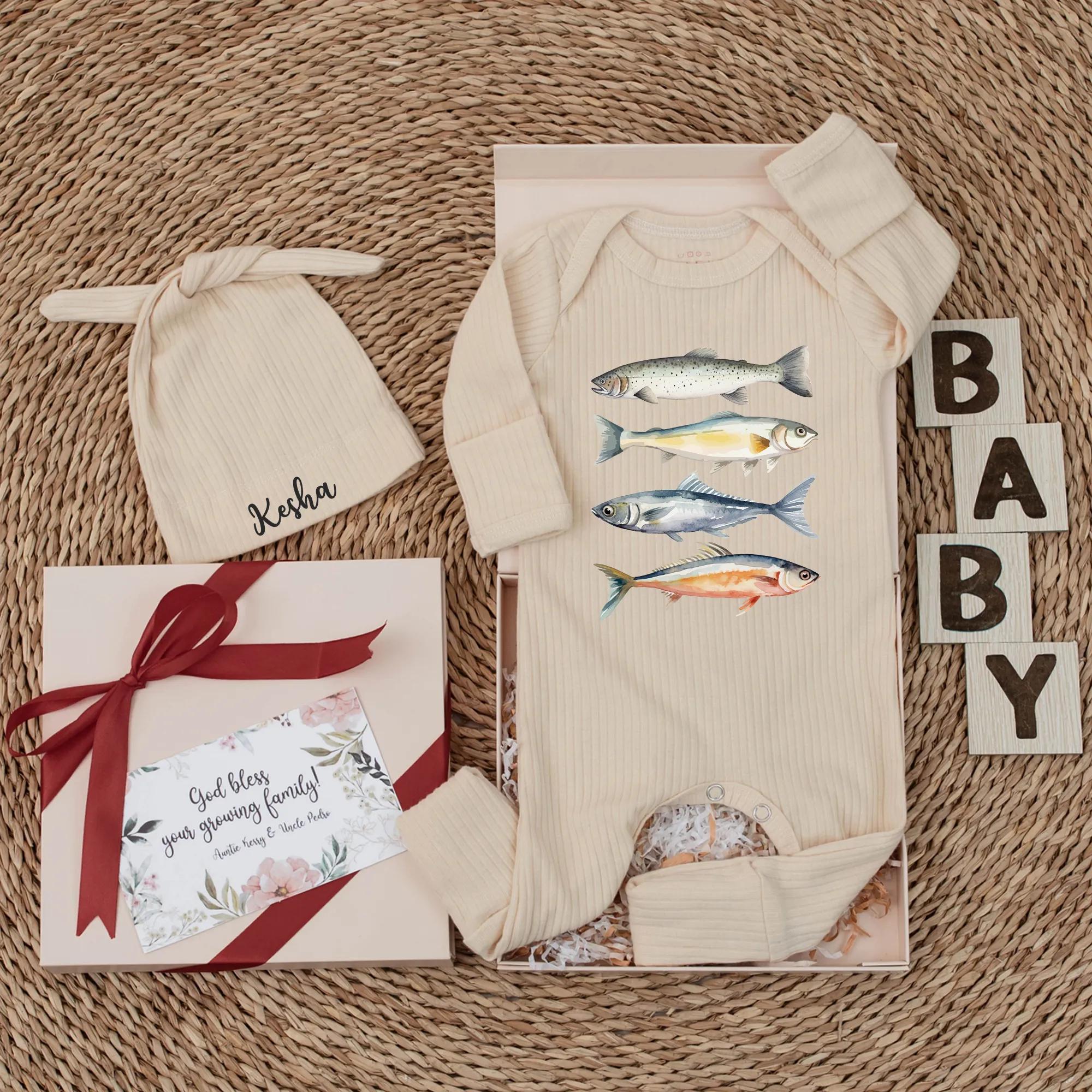 Custom Baby Fish Bodysuit Vintage Fishing Design Infant Outfit Cotton Newborn Clothes Retro Baby Shower Gift Personalized Love Fish