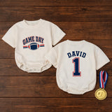 Custom Baby Football Romper with Name & Number, Game Day Outfit for Boys, Personalized Matching Family Sports Bodysuit, Soft Cotton