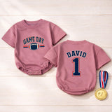 Custom Baby Football Romper with Name & Number, Game Day Outfit for Boys, Personalized Matching Family Sports Bodysuit, Soft Cotton