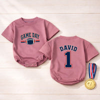 Custom Baby Football Romper with Name & Number, Game Day Outfit for Boys, Personalized Matching Family Sports Bodysuit, Soft Cotton
