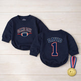 Custom Baby Football Romper with Name & Number, Game Day Outfit for Boys, Personalized Matching Family Sports Bodysuit, Soft Cotton