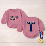 Custom Baby Football Romper with Name & Number, Game Day Outfit for Boys, Personalized Matching Family Sports Bodysuit, Soft Cotton