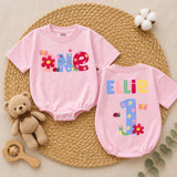 Custom Baby Girl 1st Birthday Romper with Floral Butterfly Design, Sweet ONE Bodysuit, Pink Cotton Cake Smash Outfit for Newborns