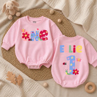 Custom Baby Girl 1st Birthday Romper with Floral Butterfly Design, Sweet ONE Bodysuit, Pink Cotton Cake Smash Outfit for Newborns