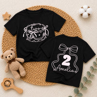 Custom Baby Girl 2nd Birthday Shirt with Preppy Bow Artwork, Two Sweet Toddler Tee, Soft Cotton Matching Family Outfit for Cake Smash