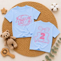 Custom Baby Girl 2nd Birthday Shirt with Preppy Bow Artwork, Two Sweet Toddler Tee, Soft Cotton Matching Family Outfit for Cake Smash