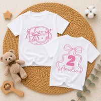 Custom Baby Girl 2nd Birthday Shirt with Preppy Bow Artwork, Two Sweet Toddler Tee, Soft Cotton Matching Family Outfit for Cake Smash