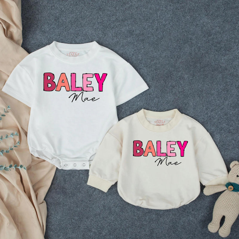 Custom Baby Girl Bubble Romper with Bold Pink Name Design, Perfect for 1st Birthday Cake Smash, Soft Cotton Outfit for Milestone Photos
