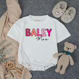 Custom Baby Girl Bubble Romper with Bold Pink Name Design, Perfect for 1st Birthday Cake Smash, Soft Cotton Outfit for Milestone Photos