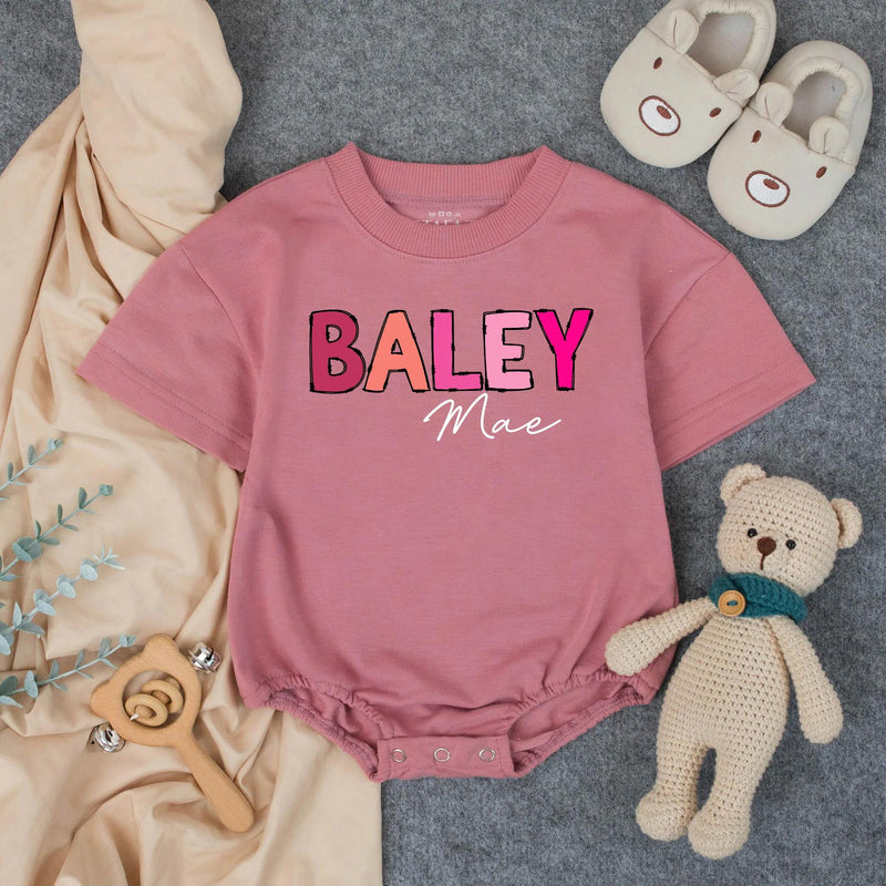 Custom Baby Girl Bubble Romper with Bold Pink Name Design, Perfect for 1st Birthday Cake Smash, Soft Cotton Outfit for Milestone Photos