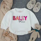 Custom Baby Girl Bubble Romper with Bold Pink Name Design, Perfect for 1st Birthday Cake Smash, Soft Cotton Outfit for Milestone Photos