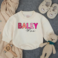 Custom Baby Girl Bubble Romper with Bold Pink Name Design, Perfect for 1st Birthday Cake Smash, Soft Cotton Outfit for Milestone Photos