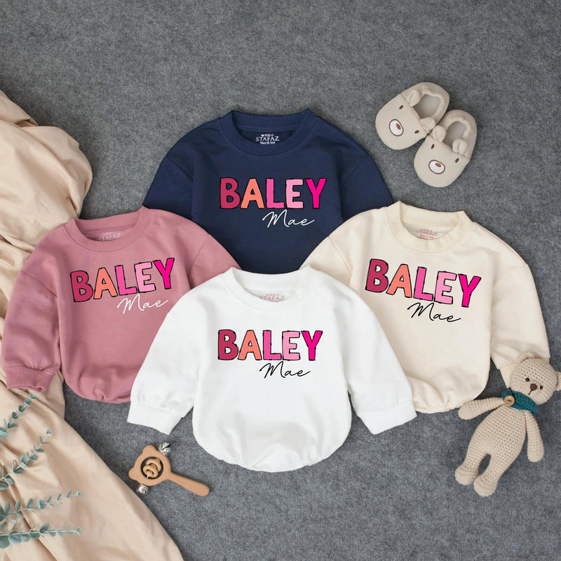 Custom Baby Girl Bubble Romper with Bold Pink Name Design, Perfect for 1st Birthday Cake Smash, Soft Cotton Outfit for Milestone Photos