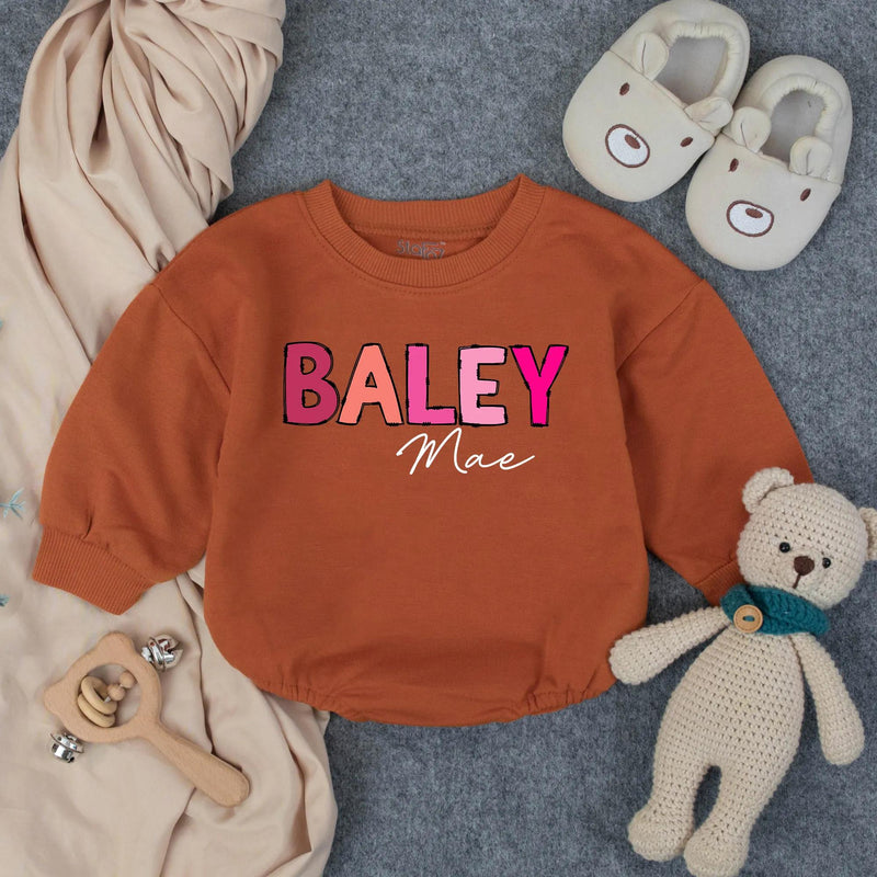 Custom Baby Girl Bubble Romper with Bold Pink Name Design, Perfect for 1st Birthday Cake Smash, Soft Cotton Outfit for Milestone Photos