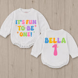 Custom Baby Girl First Birthday Romper - It's Fun To Be One Design - Soft Cotton Outfit for 1st Birthday Party or Cake Smash Photos