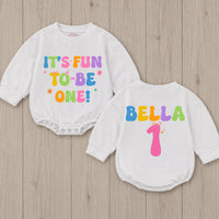 Custom Baby Girl First Birthday Romper - It's Fun To Be One Design - Soft Cotton Outfit for 1st Birthday Party or Cake Smash Photos