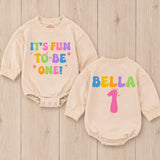 Custom Baby Girl First Birthday Romper - It's Fun To Be One Design - Soft Cotton Outfit for 1st Birthday Party or Cake Smash Photos